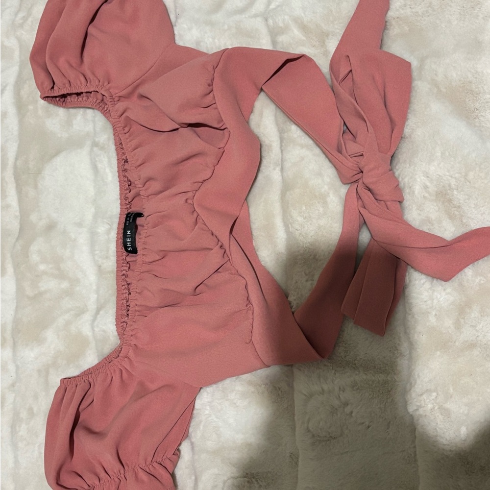 SHEIN Dusty Pink Crop Top With Bow Tie